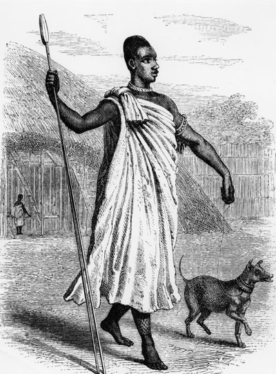 Bugandan Muteesa I, kuvitus John Hanning Speken vuonna 1863 julkaisemasta teoksesta "The Discovery of the Source of the Nile" (Niilin lähteen löytäminen). tekijältä English School