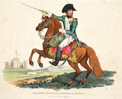 Napoleon Bonaparte, Ranskan keisari, kaiverrus Romney, pub. Richard Evans, kuvitus William Mudfordin historiallisesta kertomuksesta Waterloon taistelusta, 1816 tekijältä English School