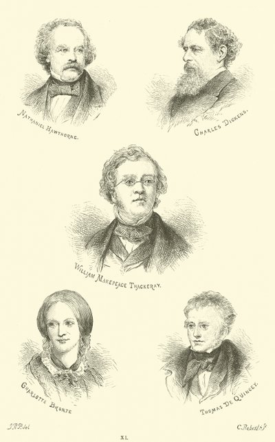 Nathaniel Hawthorne, Charles Dickens, William Makepeace Thackeray, Charlotte Bronte, Thomas De Quincey tekijältä English School
