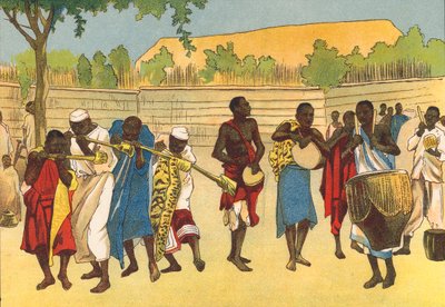 Kansallinen puhallinorkesteri, Toro, Uganda (värilitografia) tekijältä English School
