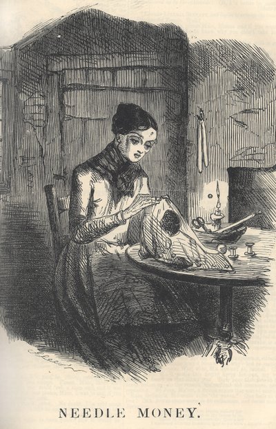 Needle Money, kuva Punch Magazinesta, joulukuu 1849 (katso pari numerosta 384762) tekijältä English School