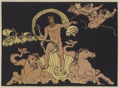 Neptunus hiljentää aallot (väri litho) tekijältä English School
