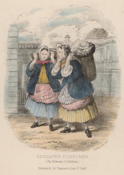 Newhaven fishwomen, Edinburgh (värillinen kaiverrus) tekijältä English School