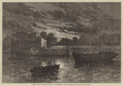 Night Guard Upnor Castlessa, hallituksen jauhelehti, lähellä Chathamia (kaiverrus) tekijältä English School