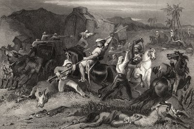 Night Sortie ja hyökkäys matkatavaravaunuja vastaan, vuonna 1858 julkaistusta The History of the Indian Mutinysta tekijältä English School