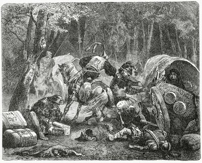 Aateliset ryöstävät matkustavia kauppiaita, 1882 tekijältä English School