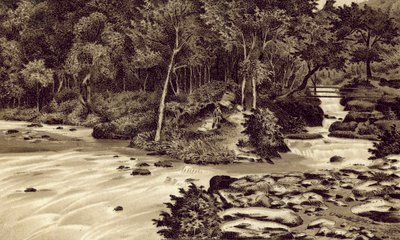 Pohjois-Devon: "The Watersmeet", Lynmouth (litografia). tekijältä English School