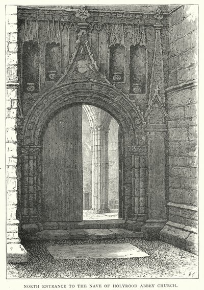 Holyrood Abbey Churchin laivan pohjoinen sisäänkäynti (kaiverrus) tekijältä English School