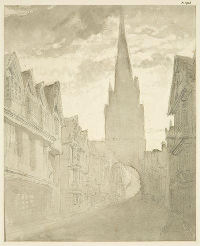 Pohjoinen näkymä St Mary Redcliffe -kirkolle Redcliffe Streetiltä (kynä ja akvarelli paperilla) tekijältä English School