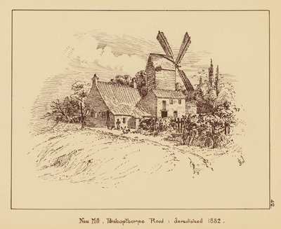 Nun Mill, Bishopthorpe Road, purettu 1882 (litografia). tekijältä English School