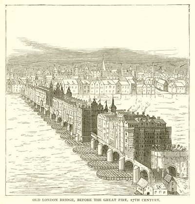 Old London Bridge, ennen suurta tulipaloa, 1600-luku tekijältä English School