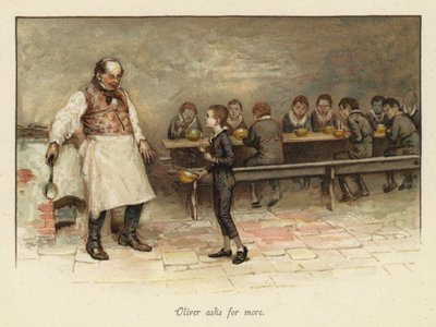 Oliver pyytää lisää (chromolitho) tekijältä English School