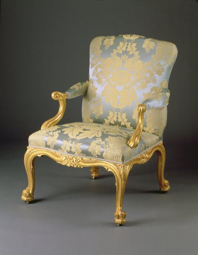 Yksi neljän George III -nojatuolin sarjasta, n. 1765 (veistetty kullattu puu ja verhoilu) tekijältä English School