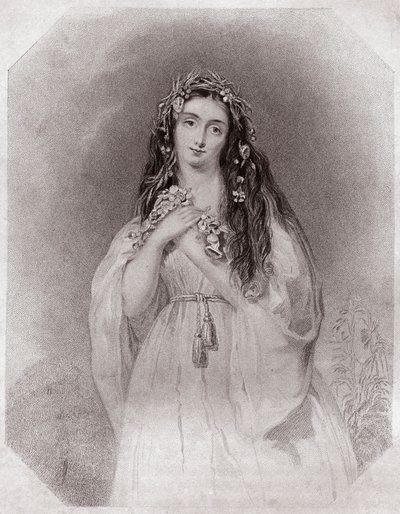 Ophelie (Ophelia) (Hamlet) - "" Shakespearen naisten galleriassa, kokoelma neljäkymmentäviisi vakavaa muotokuvaa varhaisilta Lontoon taiteilijoilta, rikastettu kriittisillä ja kirjallisilla huomautuksilla"""" noin 1838 - "" Gallery of the Women of Shakespe tekijältä English School