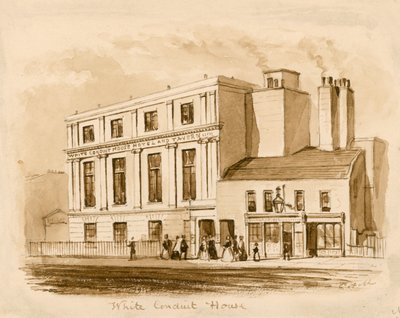 Alkuperäinen seepiapiirros uudesta White Conduit Housesta, Pentonville, Lontoo (muste paperille) tekijältä English School