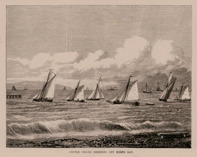 Oyster Smacks Dredging Off Herne Bayn edustalla (kaiverrus) (kaiverrus) tekijältä English School