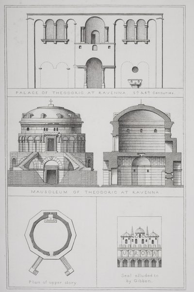 Theodorikin palatsi ja mausoleumi (n. 454-526) Ravennassa, `Agincourtsin taiteen historiasta monumenteilla tekijältä English School