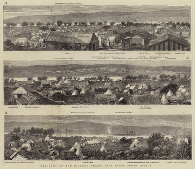 Panorama of the Diamond Fields, Vaal River, Etelä-Afrikka (kaiverrus) tekijältä English School