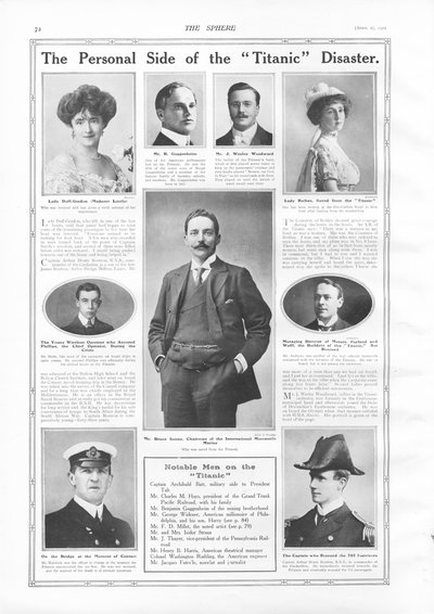 RMS Titanicin matkustajat, valokuvia ja tietoa Titaniciin liittyvistä merkittävistä ihmisistä, The Spherestä, 27. huhtikuuta 1912 tekijältä English School