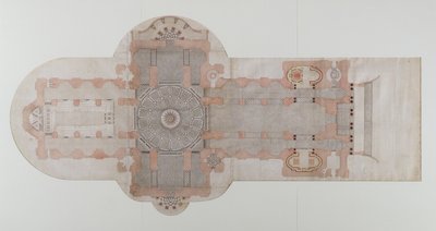 St. Paulin katedraalin päällystyssuunnitelma, sellaisena kuin se on toteutettu, n. 1710 (kynän ja musteen pesu paperille) tekijältä English School