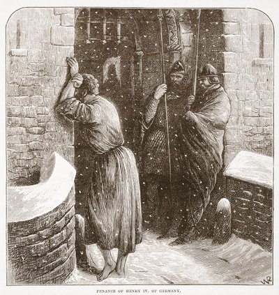 Saksalaisen Henry IV:n katumus, kuvitus James Aitken Wylien (1808-1890) Protestantismin historiasta, pub. 1878 tekijältä English School