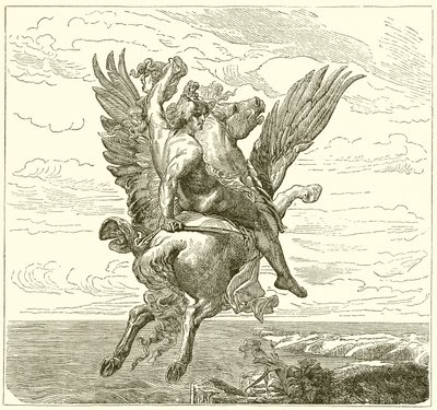 Perseus siivekkäällä hevosella Pegasus Medusan pään kanssa tekijältä English School