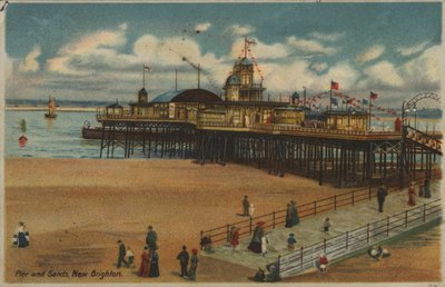 Laituri ja hiekka, New Brighton, Merseyside (väri litho) tekijältä English School