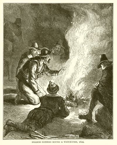 Pilgrim Fathers Round a Watch-Fire, 1620 tekijältä English School