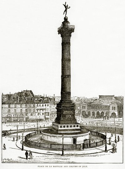 Place de la Bastille ja heinäkuun pylväs, H. Sutherland Edwardsin kuvitus vanhasta ja uudesta Pariisista, 1893 tekijältä English School