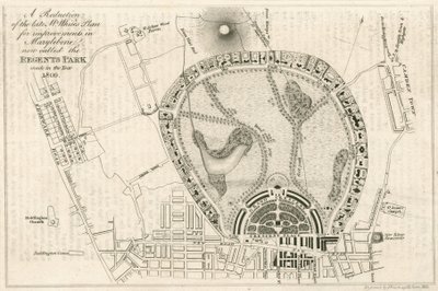 Vuonna 1809 tehty parannussuunnitelma Lontoon Marylebonessa, jota nykyään kutsutaan Regents Parkiksi tekijältä English School