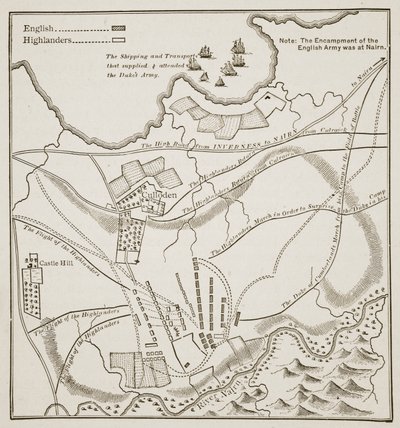 Cullodenin taistelun suunnitelma 16. huhtikuuta 1746 tekijältä English School