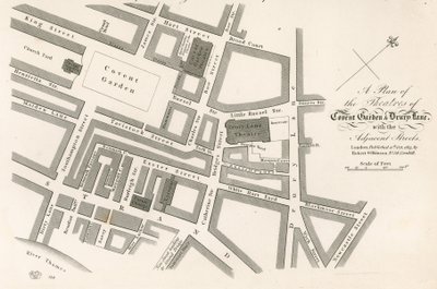 Lontoon Covent Gardenin teattereiden suunnitelma tekijältä English School