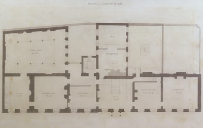 Suunnitelmat 21 Albemarle Streetin pohjakerroksesta taloon tehtyjen alkuperäisten muutosten jälkeen Royal Institutionin hankinnan jälkeen, n. 1800 (kynä ja wc paperilla) tekijältä English School