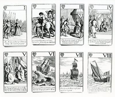 Pelikortit, jotka kuvaavat Espanjan Armadan tapahtumia, 1699 tekijältä English School
