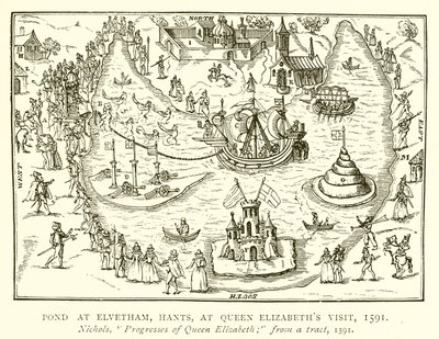 Lampi Elvethamissa, Hantsissa, Queen Elizabethin vierailulla, 1591 tekijältä English School