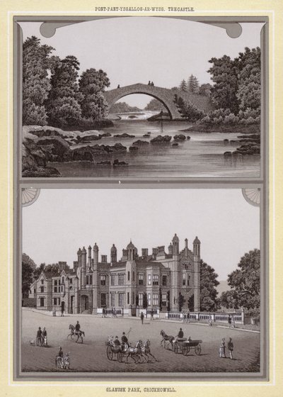 Pont-pant-scallog-on-usg, Trecastle; Glanusk Park, Crickhowell (litho) tekijältä English School