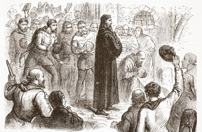 Suosittu mielenosoitus Lambethin palatsissa Wicliffen puolesta, kuvitus James Aitken Wylien (1808-1890) teoksesta The History of Protestantism, pub. 1878 tekijältä English School