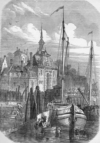 Rotterdamin satama, Hollanti, The Illustrated London News, 1810 tekijältä English School