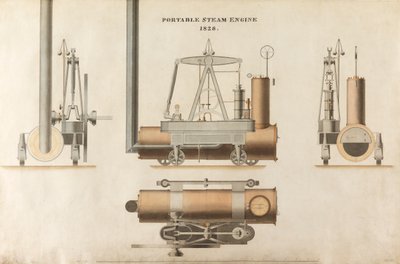 Kannettava höyrykone, suunnittelema Maudsley, Sons & Field, 1828 (kynä & muste ja wc paperilla) tekijältä English School