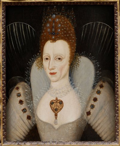 ""Englannin kuningatar Elisabet I:n muotokuva"" (Kuningatar Elizabeth I:n muotokuva (1533-1603)) Nimetön maalaus noin 1600 yksityiskokoelma tekijältä English School