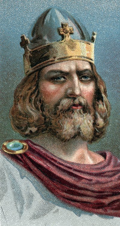 Muotokuva Alfred Suuresta (Alfred the Great, 849-899), Wessexin kuningas, 800-luku jKr. - Sarjasta "" Leaders of Men""" - Kromolitografia - Englantilainen koulu, 1900-luku - tekijältä English School