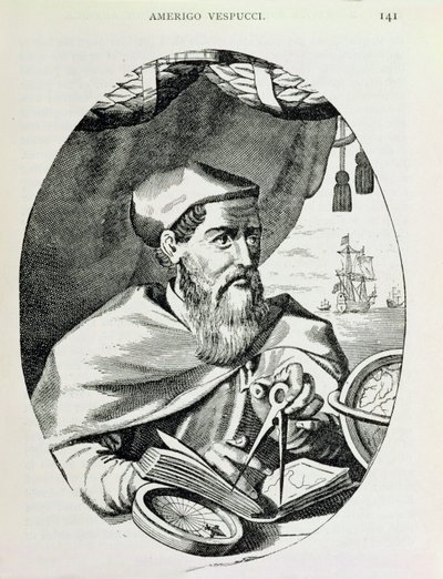 Muotokuva Amerigo Vespuccista (1454-1512) julkaisusta "The Narrative and Critical History of America", toimittanut Justin Winsor, Lontoo, 1886 tekijältä English School