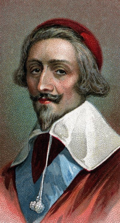 Kardinaali Richelieu (Armand Jean du Plessis, Cardinal de Richelieu) (1585-1642), ranskalaisen papiston, aatelisen ja valtiomiehen muotokuva - Sarjasta "" Miesten johtajat"" - Kromolitografia - Englantilainen koulu, 1900-luku - tekijältä English School