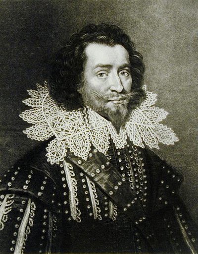 George Villiersin, Buckinghamin 1. herttuan (1592-1628) muotokuva Richard Earlomin (1743-1822) ja Charles Turnerin (n. 1773-1857) kaiverrus teoksesta Illustrious Characters in British History (mezzotint) (bw p) tekijältä English School