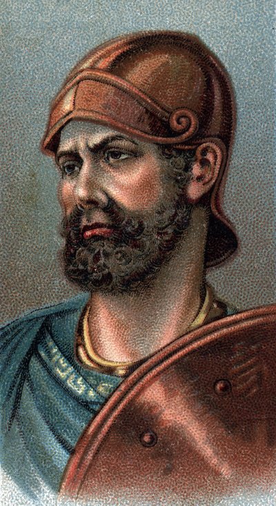 Hannibal Barcan muotokuva - Hannibalin tai Annibal Barcan (n. 247-183 eKr.), kenraalin ja karthagolaisen valtiomiehen muotokuva - Sarjasta "" Miesten johtajat"" - Kromolitografia - Englantilainen koulu, 1900-luku - tekijältä English School
