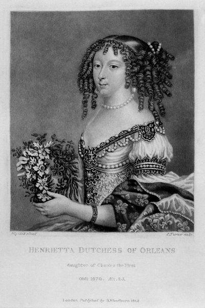 Orleansin herttuattaren Henrietta Annen muotokuva Richard Earlomin ja Charles Turnerin "Ison-Britannian historian maineikkaat hahmot", 1815 tekijältä English School