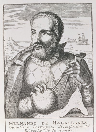 Hernando de Magallanesin (n. 1480-1521) muotokuva julkaisusta "The Narrative and Critical History of America", toimittanut Jusin Winsor, Lontoo, 1886 tekijältä English School