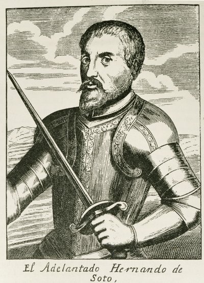 Muotokuva Hernando de Sotosta (n. 1496-1542) julkaisusta "The Narrative and Critical History of America", toimittanut Justin Winsor, Lontoo, 1886 tekijältä English School