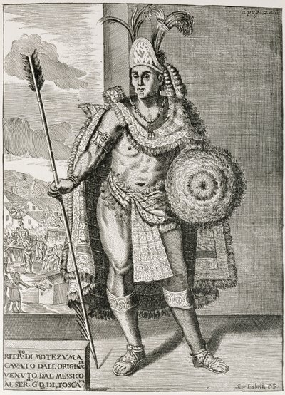 Muotokuva Montezuma II:sta (1466-1520) julkaisusta "The Narrative and Critical History of America", toimittanut Justin Winsor, Lontoo, 1886 tekijältä English School