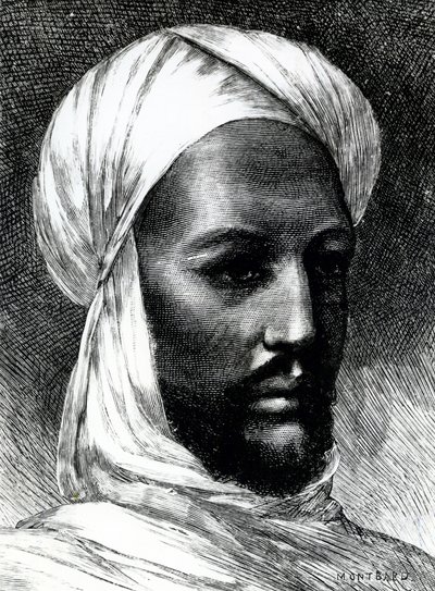 Muotokuva Muhammad Ahmadista (1844-1885), joka tunnetaan nimellä Mahdi, dervishien johtaja sodassa brittejä vastaan vuonna 1884, siirtomaasodat, Sudan tekijältä English School